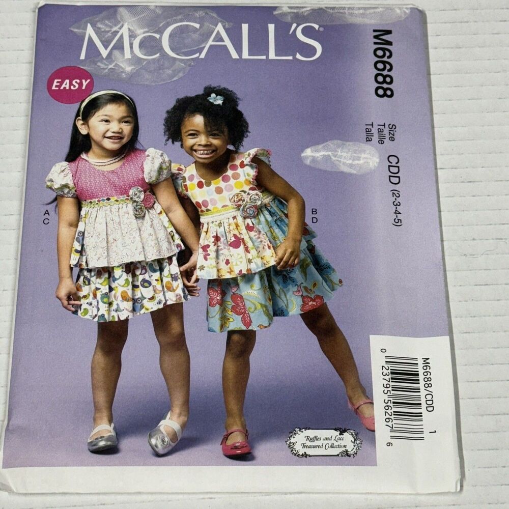 McCalls 6688 Ruffled Skirt and Tops Sizes 2 3 4 5 Uncut Pattern Toddler